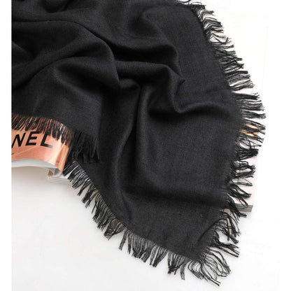 Damen Halstuch Baumwolle Quadratisch mit Fransen Schwarz 140x140cm