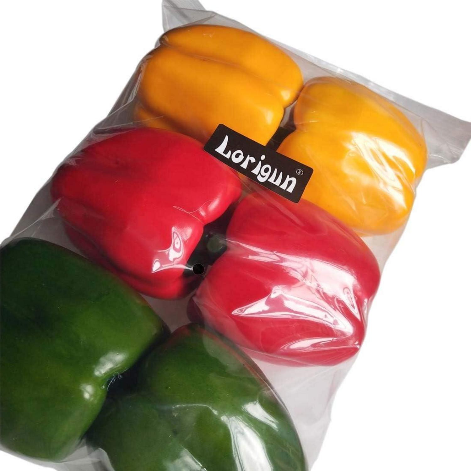 Künstliche Paprika Deko Gemüse 6 Stück rot grün gelb qemuB