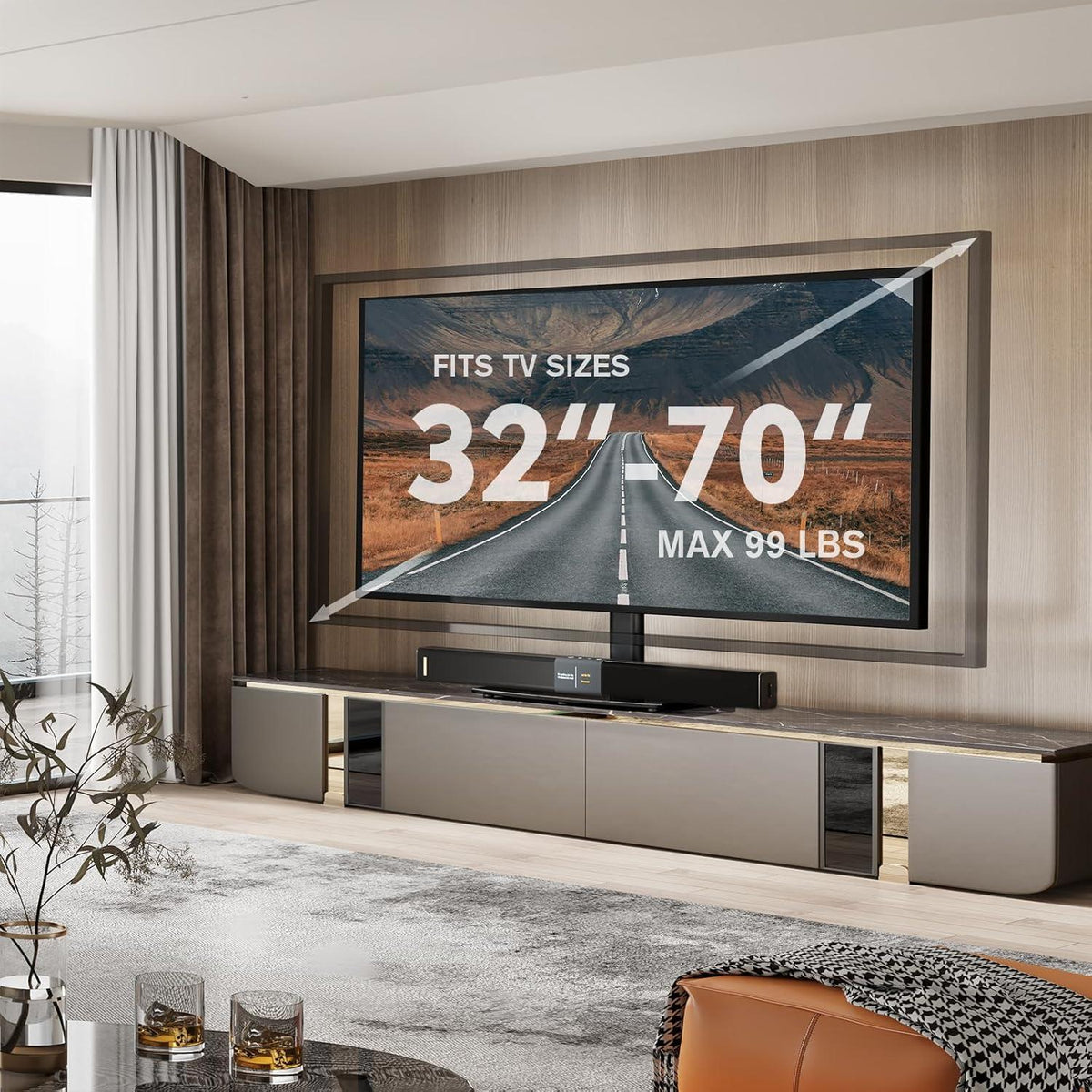 TV-Ständer schwenkbar 32-70 Zoll TVs höhenverstellbar Glassockel bis 45kg
