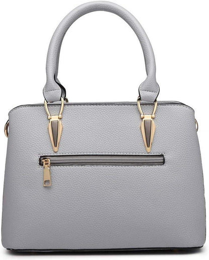 Damen Handtasche Mittelgroß Lychee Muster Schultertasche Hellgrau
