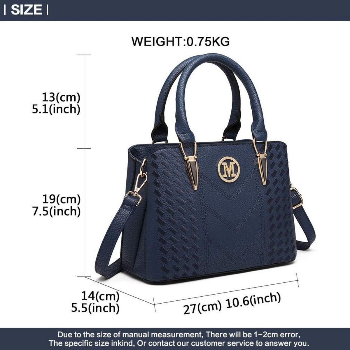 Damen Handtasche Mittelgroß Blau Lychee Muster Schultertasche