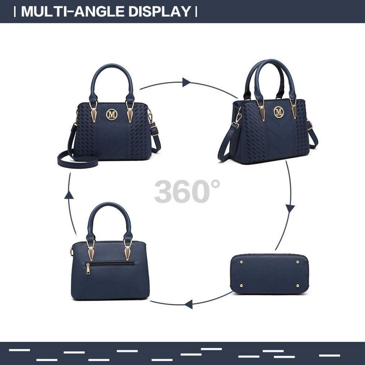 Miss Lulu Damen Handtasche Mittelgroß Blau Lychee Muster PU-Leder海pagenutting