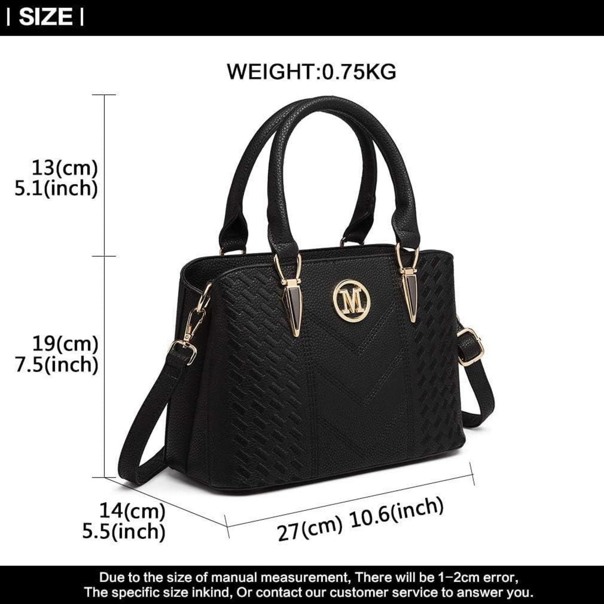 Damen Handtasche Lychee Muster Schultertasche Mittelgroß Schwarz