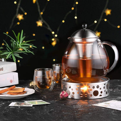 Silberne Glas Teekanne 1500ml mit Edelstahl Teesieb für Teebereiter