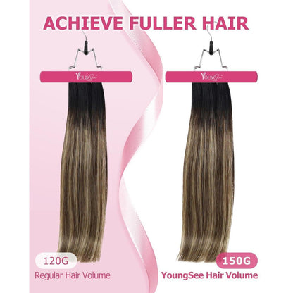 Clip-in Echthaar Extensions Schwarz Balayage Braun Blond