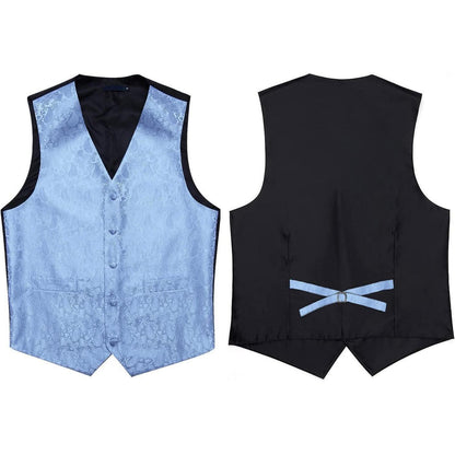 Herren Anzugweste mit Krawatte und Einstecktuch Paisley Blau XXL