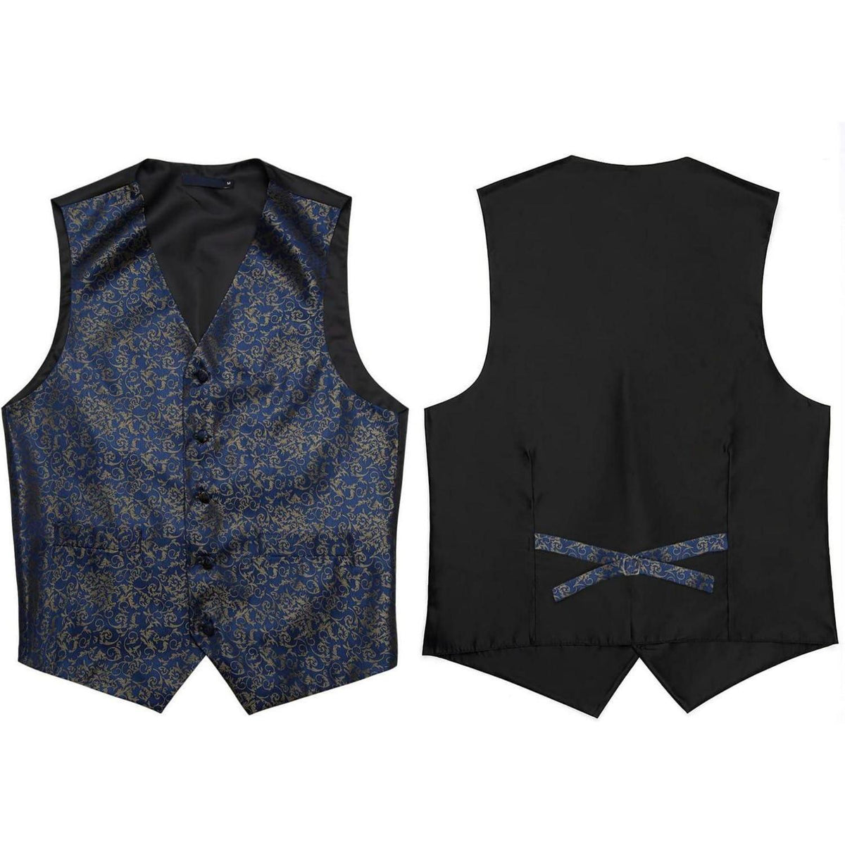 Herren Anzugweste Set Paisley Krawatte Einstecktuch Marine
