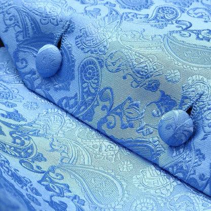 Herren Anzugweste Set Paisley Blau mit Krawatte & Einstecktuch