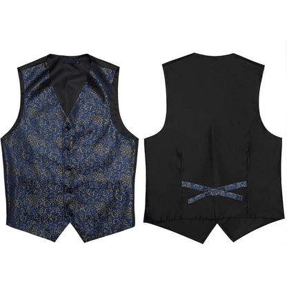 Herren Anzugweste mit Krawatte und Einstecktuch Paisley Marine
