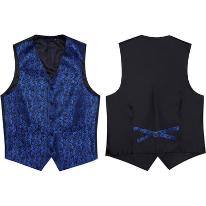 Herren Anzugweste Paisley mit Krawatte & Einstecktuch Blau 3XL