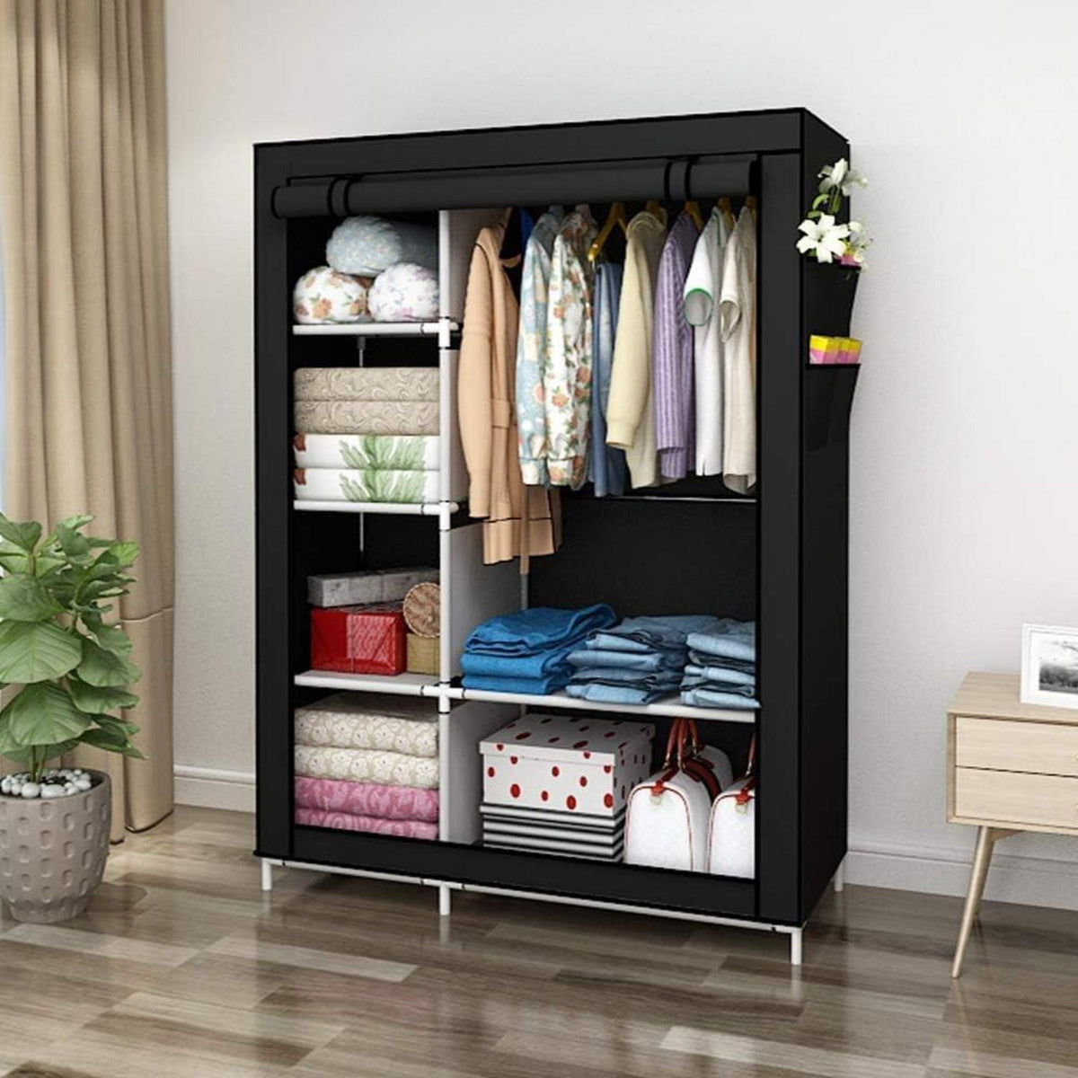 UDEAR Kleiderschrank Faltschrank Wäscheschrank Schwarz 105x45x170 cm