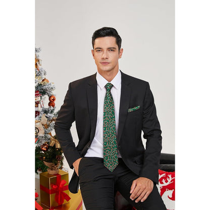 Herren Weihnachts Krawatte & Einstecktuch Set Rot Grün