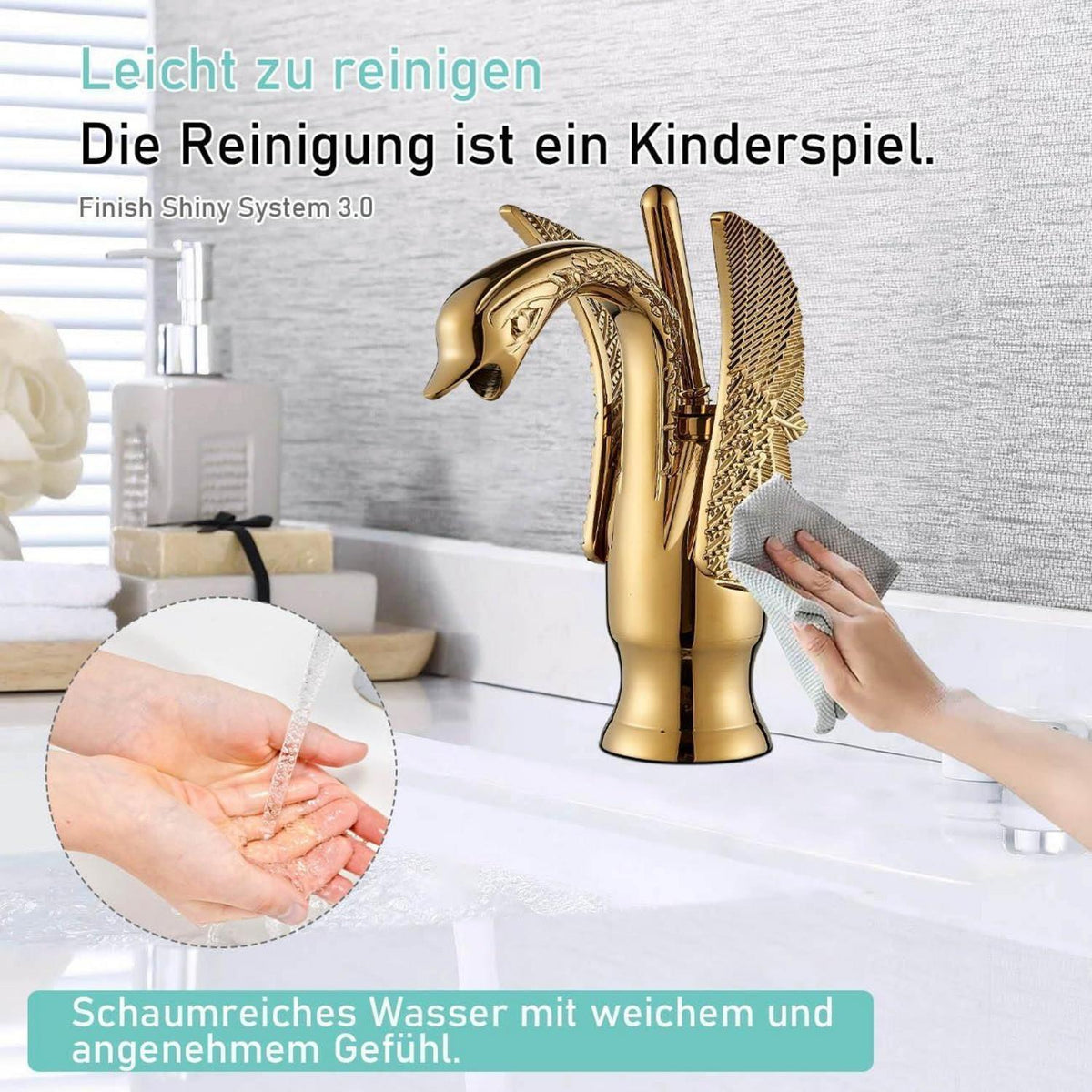 Goldener Waschtischarmatur mit Schwanen Design
