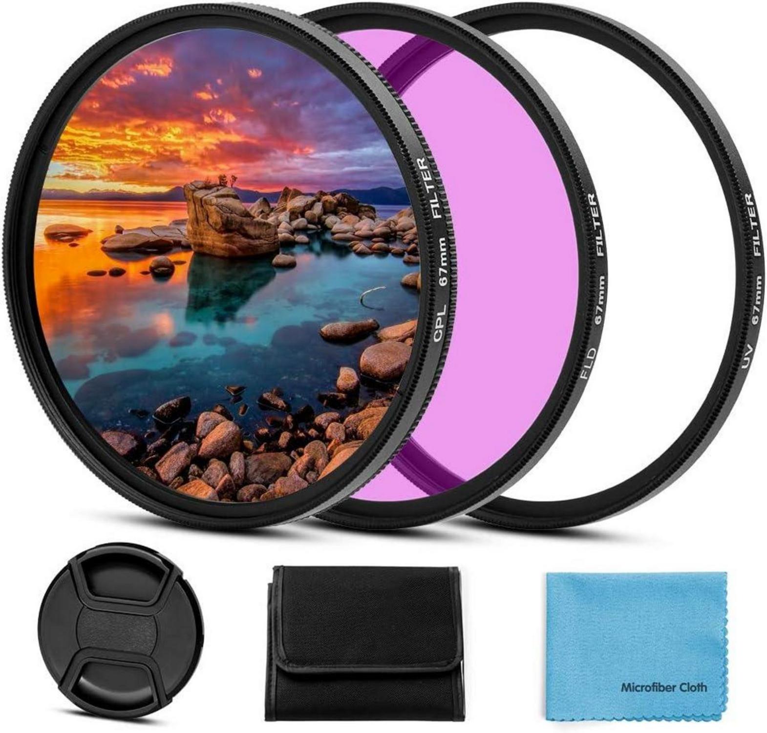 58mm Filter Kit UV CPL FLD Set mit Objektivdeckel & Reinigungstuch