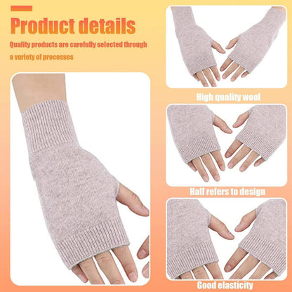 Damen Fingerlose Handschuhe Khaki Gestrickt Warm Kuschelweich