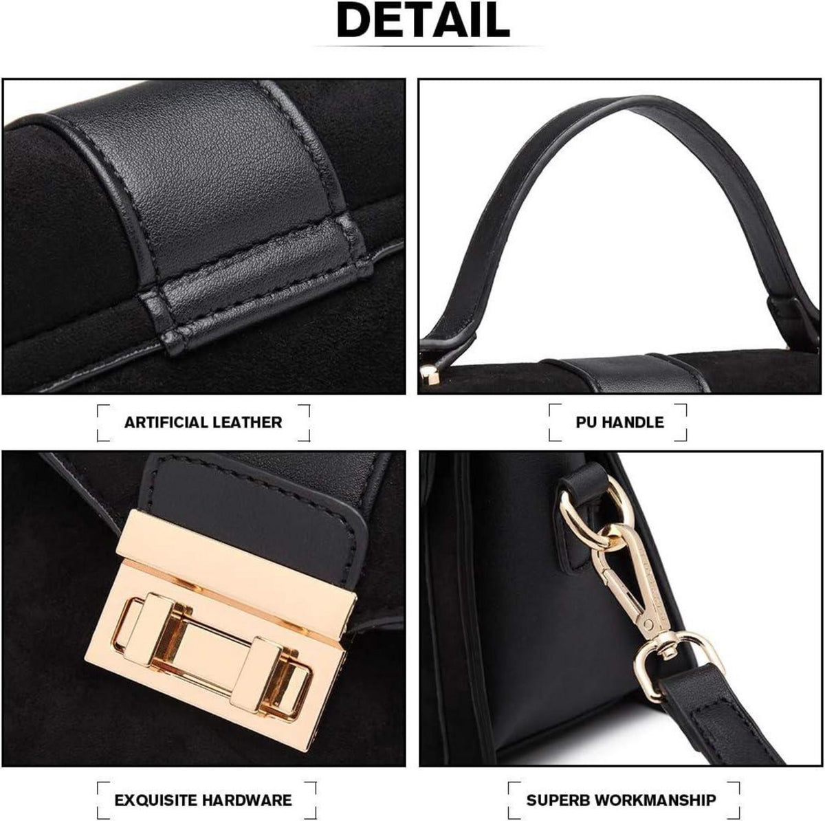 Elegante Damen Handtasche Klein Umhängetasche Schultertasche Schwarz