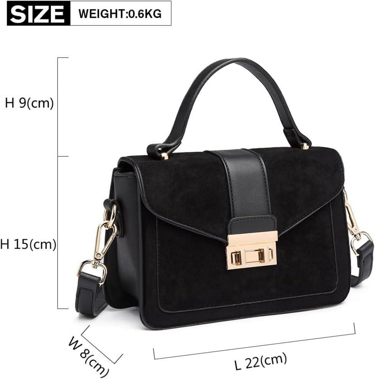 Miss Lulu Damen Handtasche Klein Henkeltasche Schultertasche Schwarz