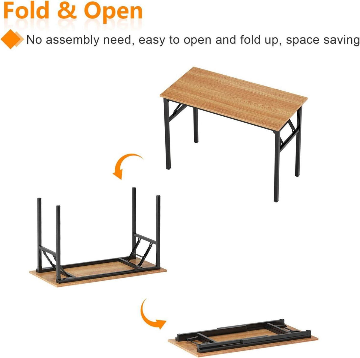 Klappbarer Schreibtisch 100x60x75cm Teak Schwarz Home Office Büro Tisch