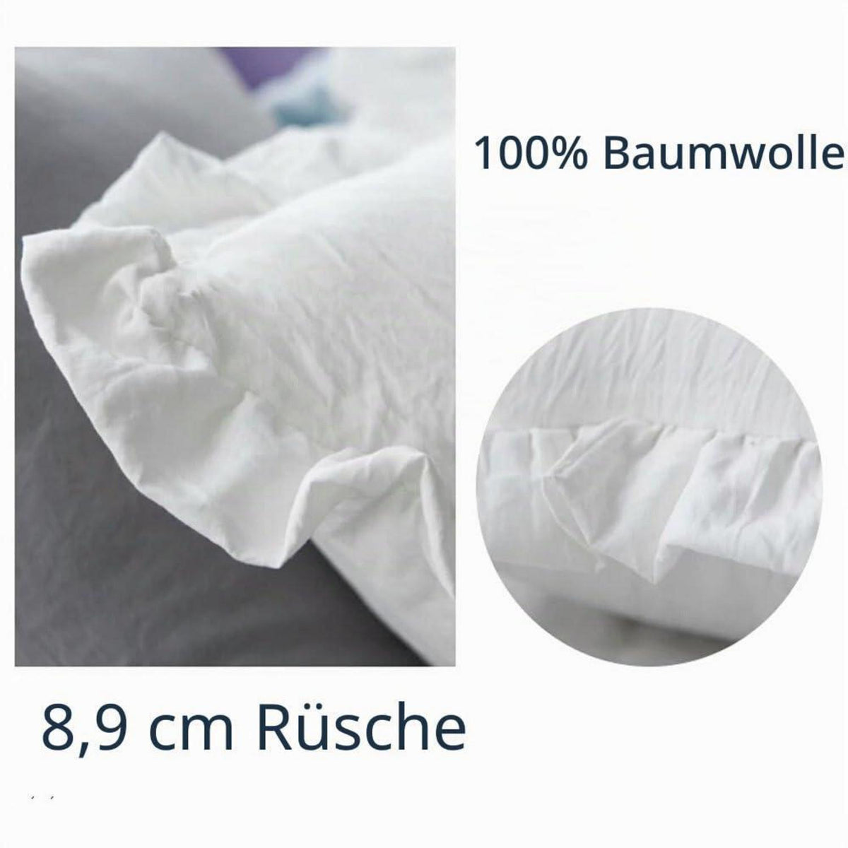 2 Rüschen Kissenbezüge 80x80 cm Baumwolle Weiß