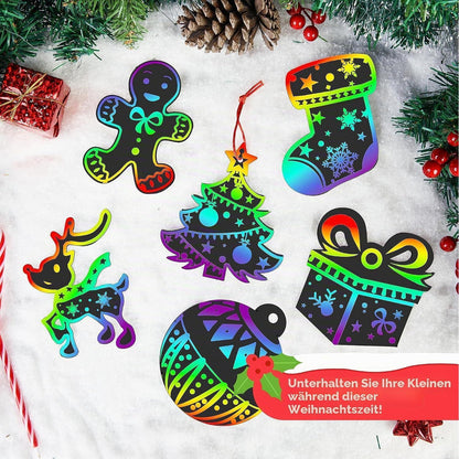 Regenbogen Kratz Weihnachtsschmuck Set – 72 Teile zum Basteln