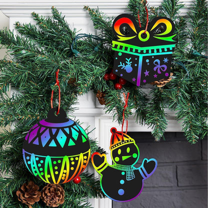 Regenbogen Kratz Weihnachtsschmuck Set – 72 Teile zum Basteln