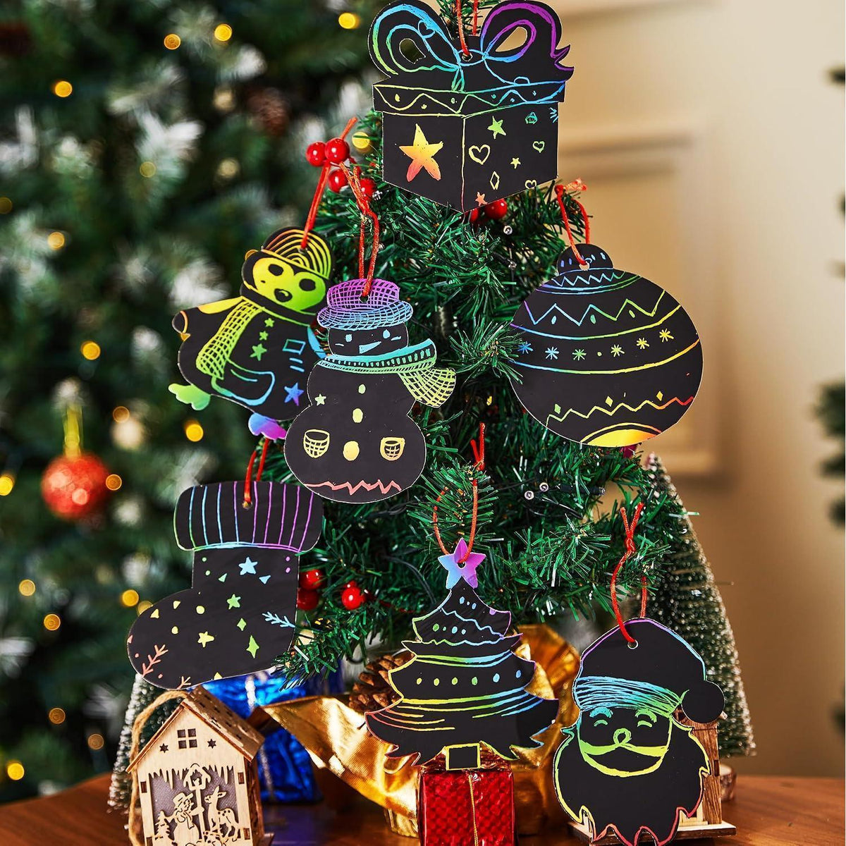 Regenbogen Kratz Weihnachtsschmuck Set – 72 Teile zum Basteln