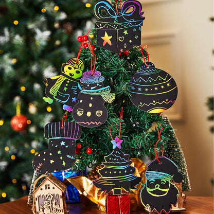 Regenbogen Kratz Weihnachtsschmuck Set – 72 Teile zum Basteln