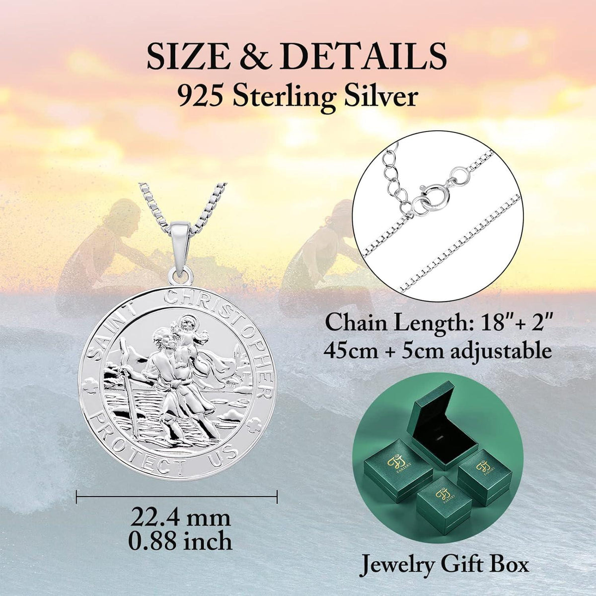 FJ Heiliger Christophorus Kette 925 Silber Antik Talisman Schmuck