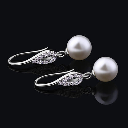 D.Perlla Silber Ohrringe 925 Perle 8mm CZ Diamant Vintage