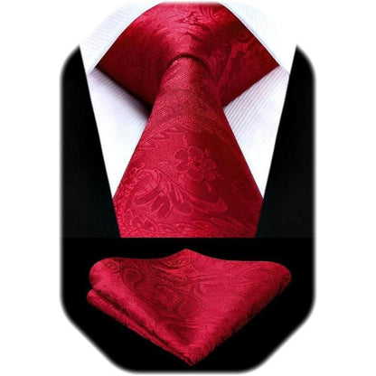 Krawatten-Set Paisley mit Einstecktuch für Herren – Rot