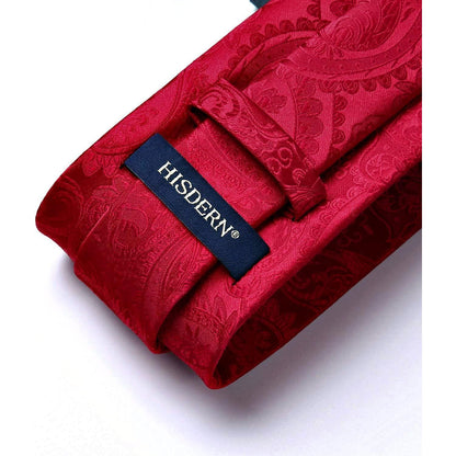 Krawatten-Set Paisley mit Einstecktuch für Herren – Rot