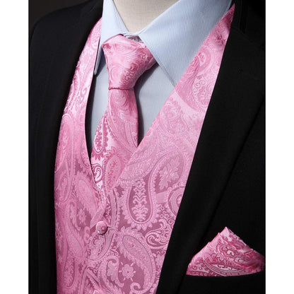 Herren Anzugweste Paisley mit Krawatte & Einstecktuch Rosa 3XL