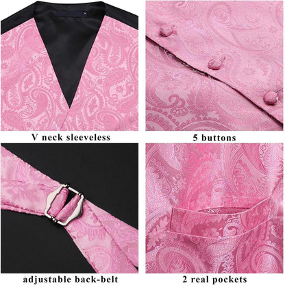 Herren Anzugweste Paisley mit Krawatte & Einstecktuch Rosa 3XL
