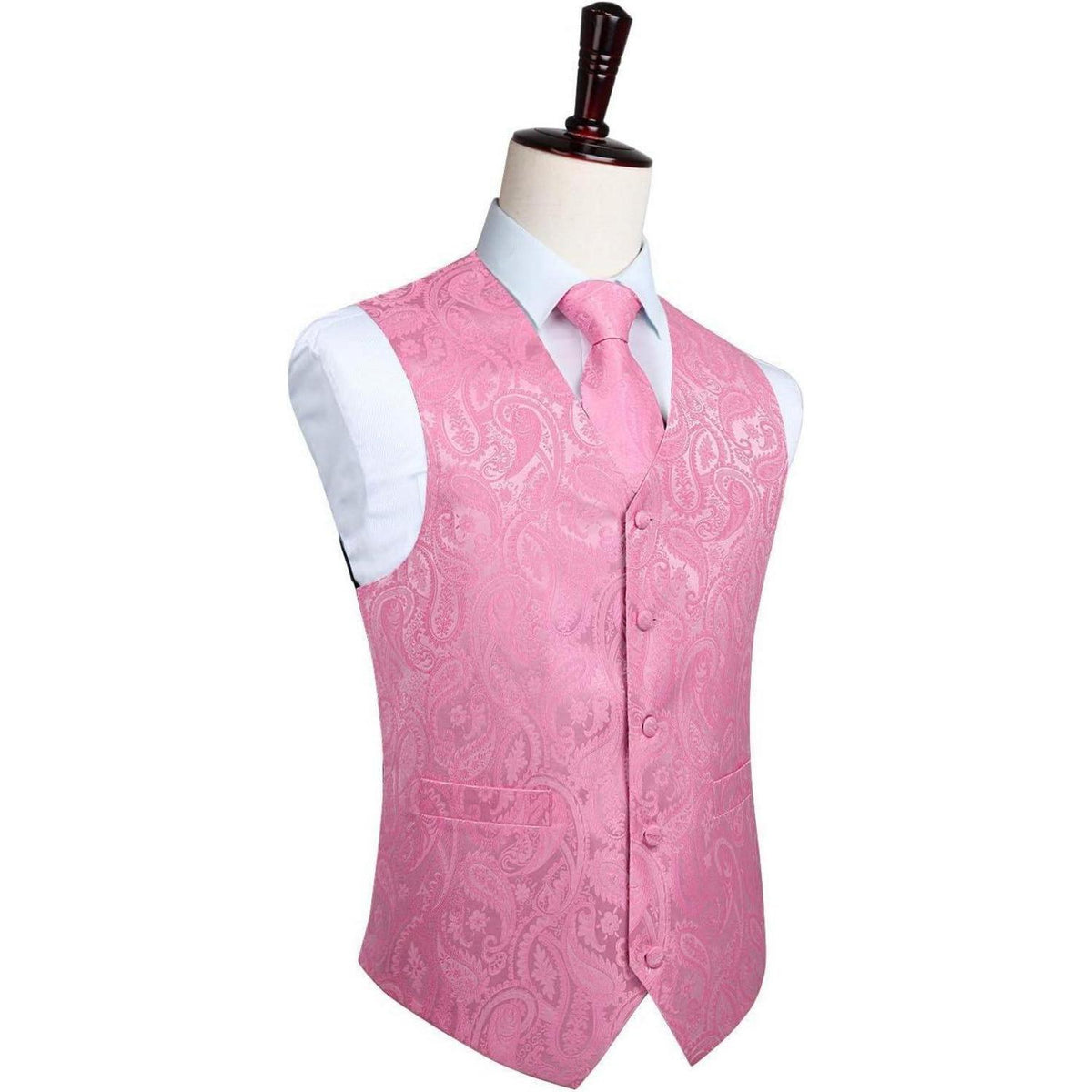 Herren Anzugweste Paisley mit Krawatte & Einstecktuch Rosa 3XL