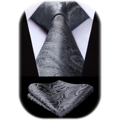 Krawatten-Set mit Einstecktuch für Herren, Paisley-Muster, verschiedene Farben