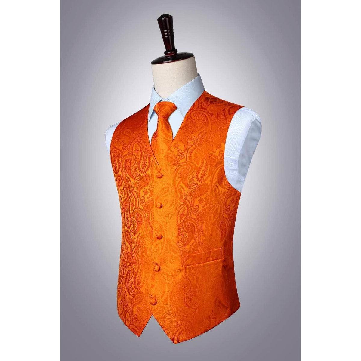 Herren Anzugweste Set Paisley Krawatte Einstecktuch Orange M