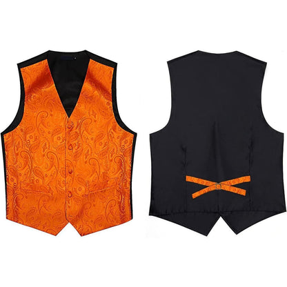 Herren Anzugweste Set Paisley Krawatte Einstecktuch Orange M