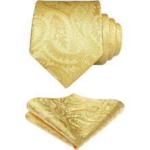 Herren Krawatten Set mit Einstecktuch Paisley Jacquard Gold