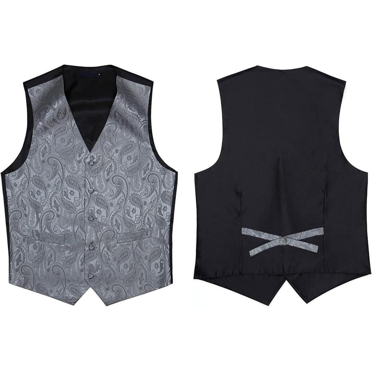 Herren Anzugweste mit Krawatte & Einstecktuch, Paisley Floral Grau