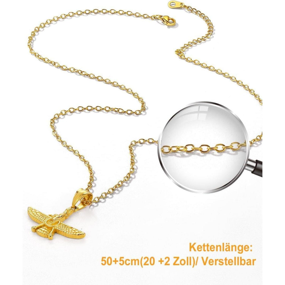 Herren Damen Halskette Faravahar Anhänger Edelstahl Gold vergoldet