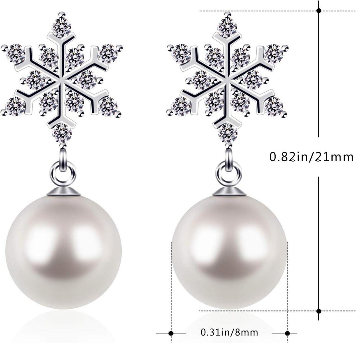 D.Perlla Damen Ohrringe Schneeflocke Perlen 925 Sterling Silber GESTEMPELT