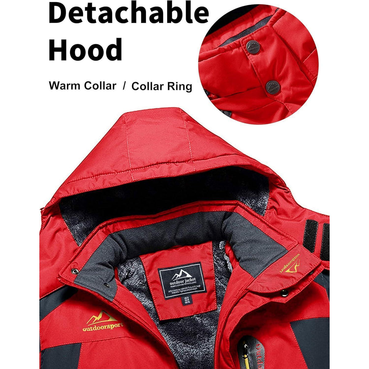 Herren Fleecejacke Winter Warm Gefüttert Skijacke Rot XXL