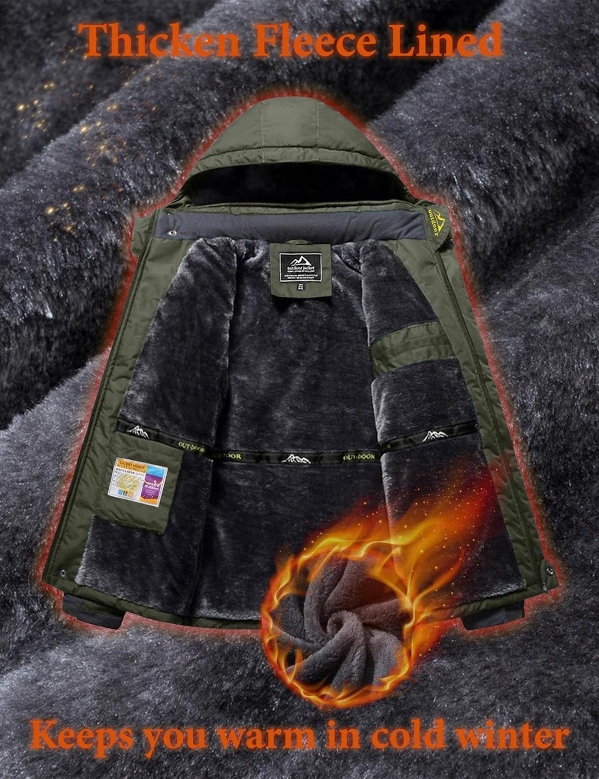 Winter Fleecejacke mit Abnehmbarer Kapuze und Taschen für Herren