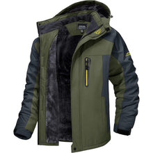 Herren Fleece Skijacke Winter Warm Gefüttert Winddicht Armeegrün