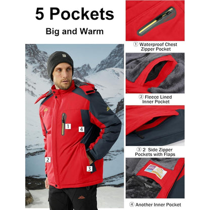 Herren Fleece Skijacke Winter Warm Gefüttert Rot XL