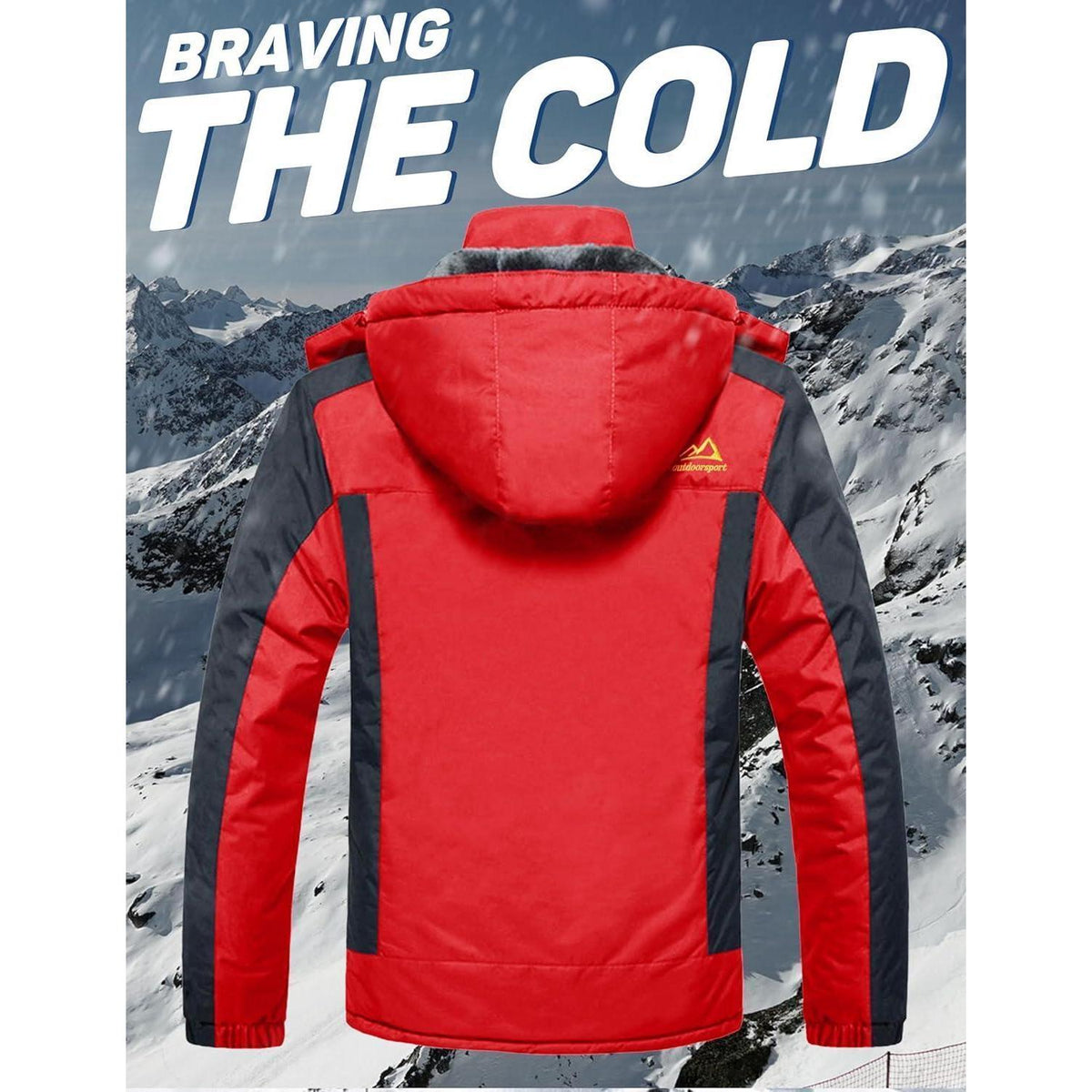 Herren Fleece Skijacke Winter Warm Gefüttert Winddicht Rot L