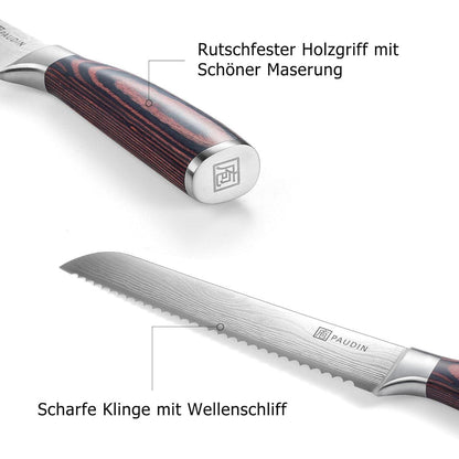 Brotmesser Profi 20 cm Edelstahl Küchenmesser Holz Griff