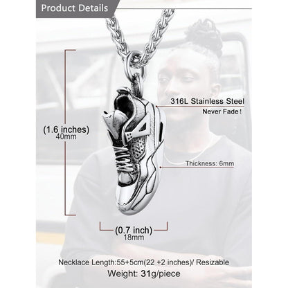 Herren Kette Sneaker Anhänger Edelstahl Hip Hop Punk Modeschmuck Silber