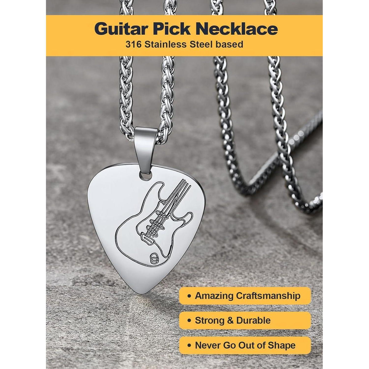 E-Gitarre Plektrum Halskette Edelstahl für Damen Herren