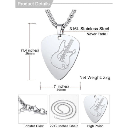 E-Gitarre Plektrum Halskette Edelstahl für Damen Herren